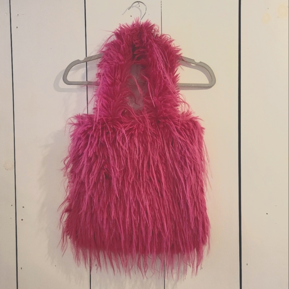 Pink Soft Faux fur tote bag purse